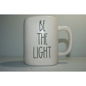 Rae Dunn Artisan Collection Mug ivory W/Black LL & Blue Interior BE THE LIGHT